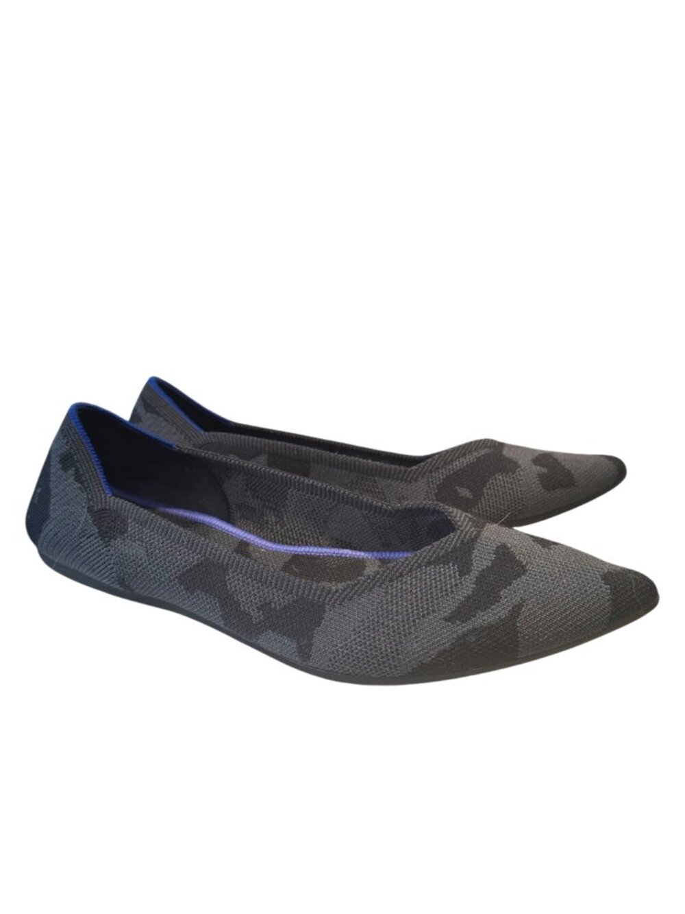 Rothy's The Point Flats Women's 9.5 Black Gray Camo Knit Pointed Toe EUC